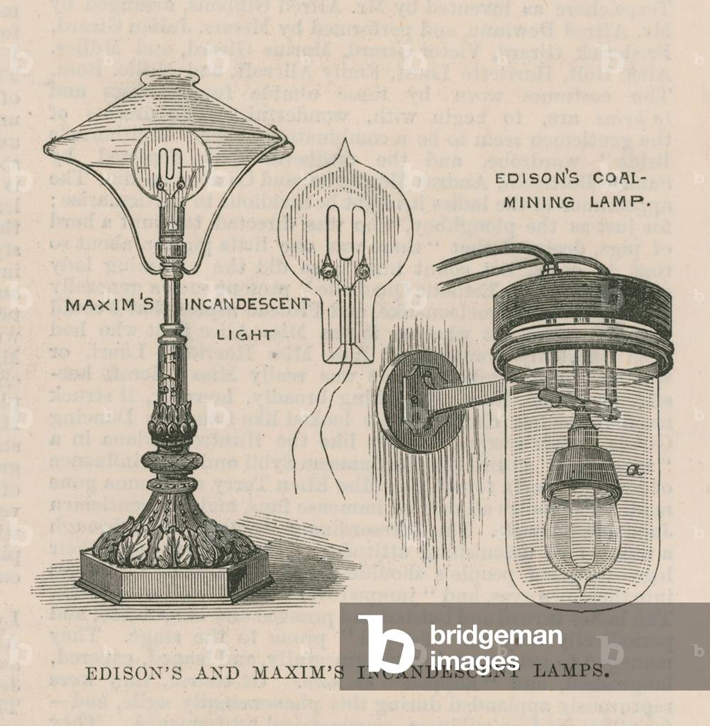 Edison und Maxim's Glühlampen (Gravur)