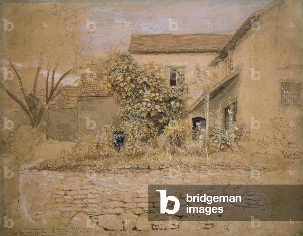 Una casa e giardino a tintern, 1835 (penna & inchiostro, w/c & bodycolour sopra grafite & nero gesso su carta 