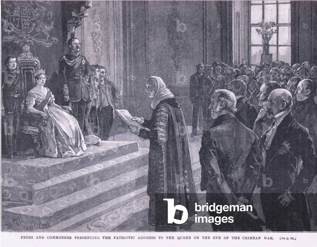 Pari e comuni che presentano discorso patriottico alla Regina alla vigilia della guerra di Crimea 1854 d.C. (l