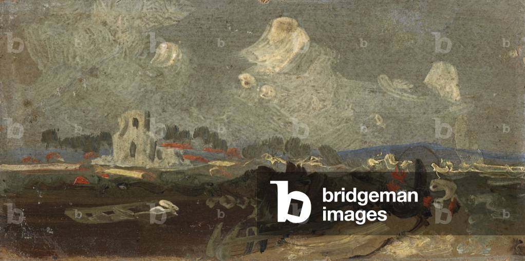"Paesaggio con Chiesa (olio su laminato tavola)" di English School