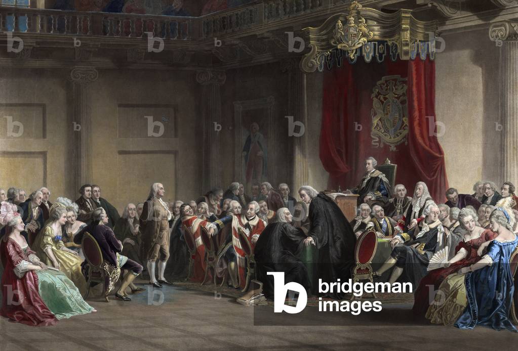 Franklin prima del Consiglio del Signore, Whitehall Chapel, Londra, 1774. Christian Schuessele (c1824-1879), p