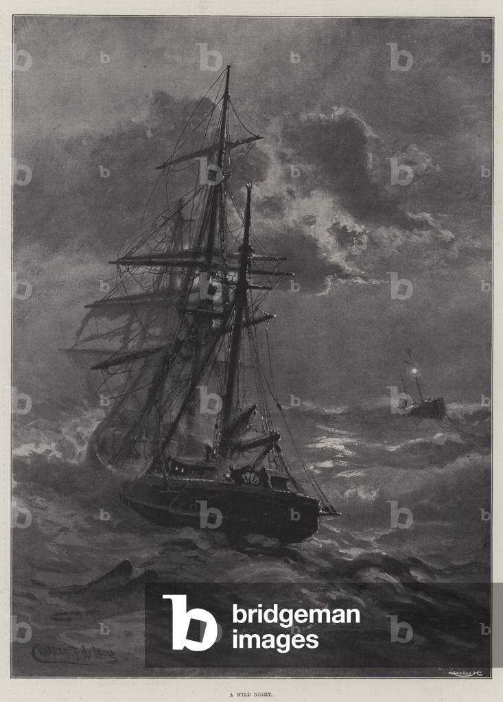 Image of Print depicting A Wild Night (litho) by Charles John de Lacy