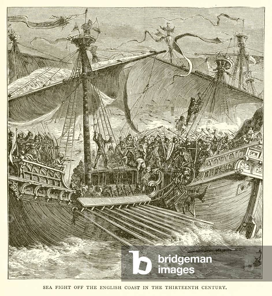 Image of Engraving depicting Sea Fight Off the English Coast in the Thirteenth Century (engraving) by English 