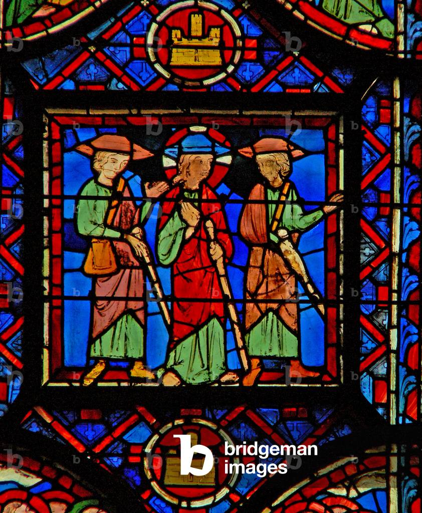 Window w8  the Resurrection cycle - the road to Emmaus (stained glass) 1246-48 by French Artist