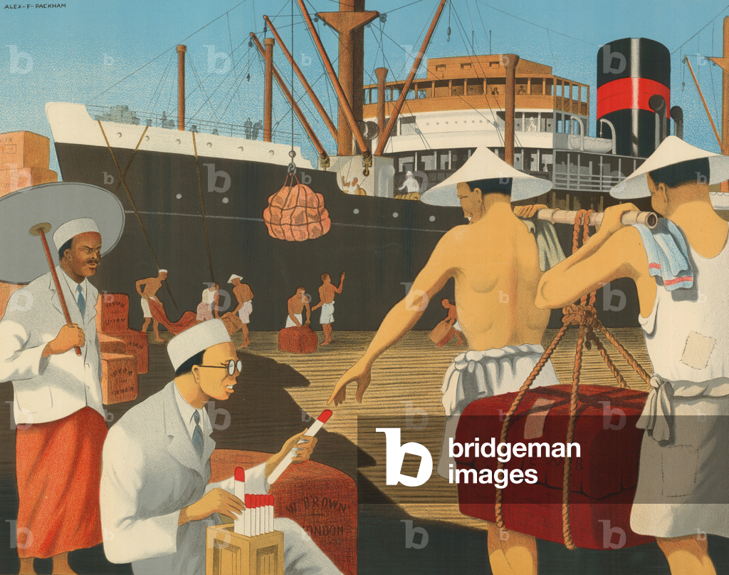Un porto marittimo orientale (litografia a colori)