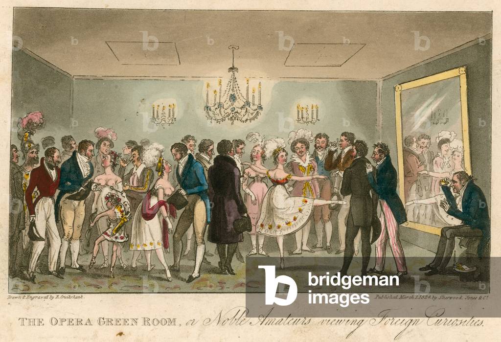 Image of Engraving depicting The opera green room by Isaac Robert Cruikshank
