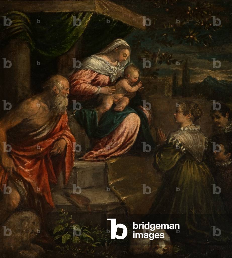 Die Madonna mit dem Kind und dem Heiligen Hieronymus (?) (Öl auf Leinwand)