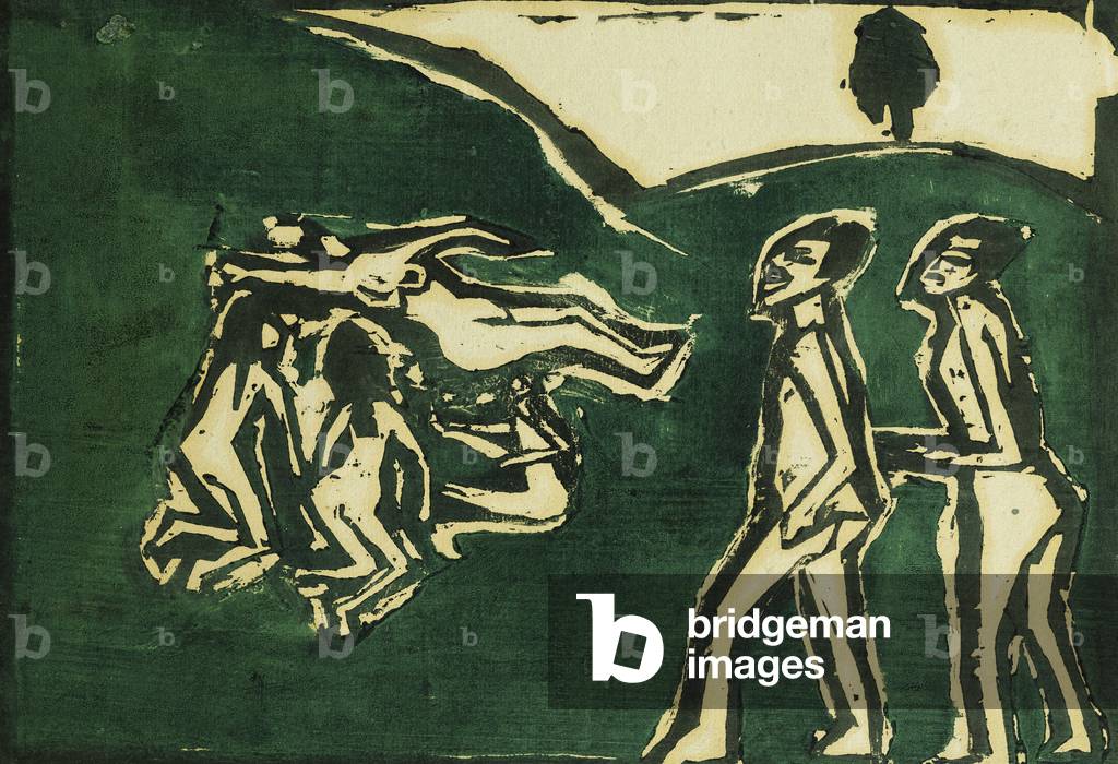 Men and Women; Manner und Frauen, 1911 (woodcut printed in black and deep green, on cream fibrous laid p)