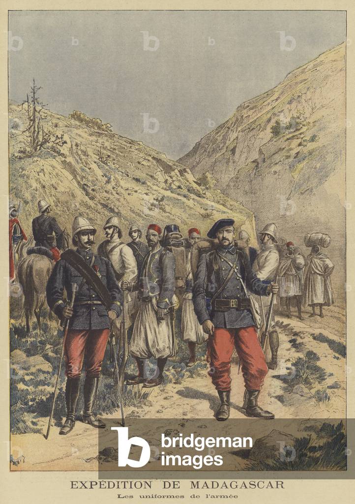 Uniforms of the French Army on the expedition to Madagascar (colour litho)