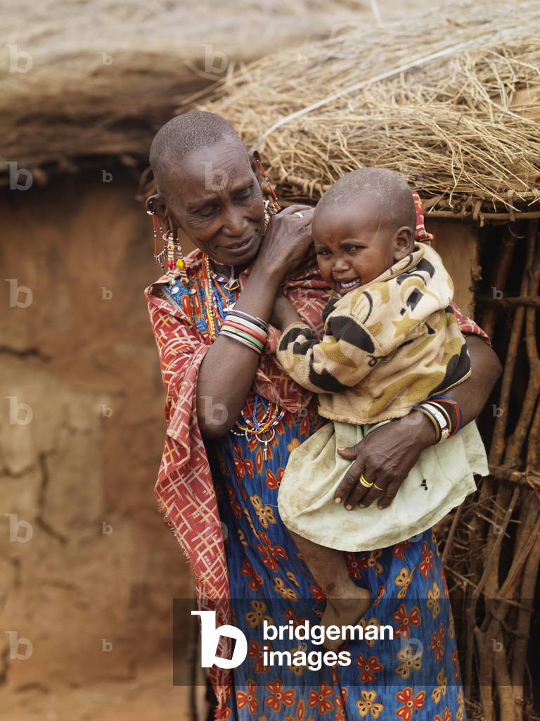 "Donna e Bambino da un villaggio di Maasai"