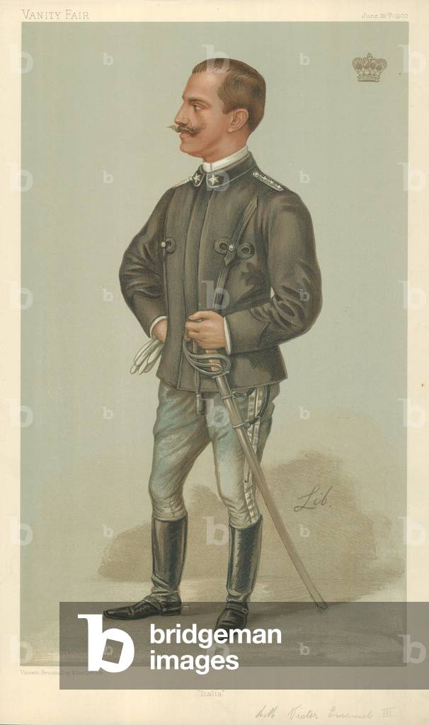 Victor Emmanuel III, Italia, 26 giugno 1902, Vanity Fair cartoon (color lito)