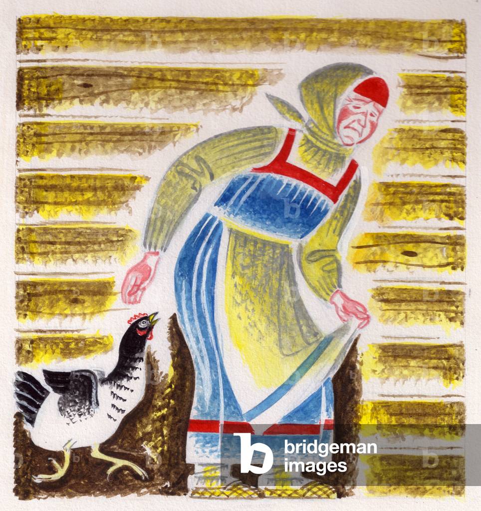 Illustration aus 'Riaba der Henne', russisches Volksmärchen (Gouache auf Papier)