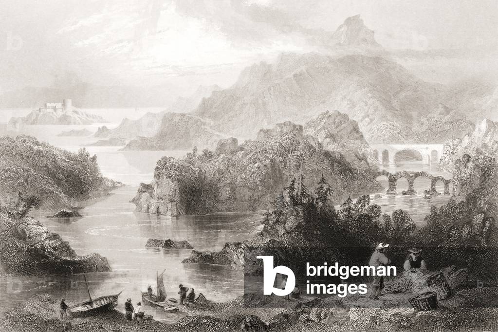 Cromwell's Bridge, Glengariff, County Cork, Ireland. Drawn by W.H.Bartlett, engraved by J.C. Bentley. From Th