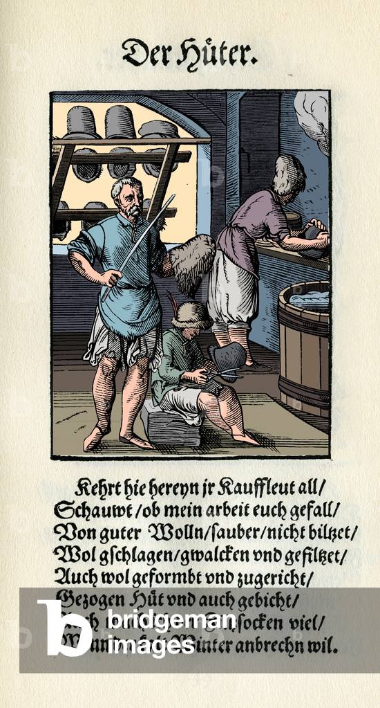 Cappellaio/modista nella sua bottega, XVI secolo, XIX secolo (stampa)