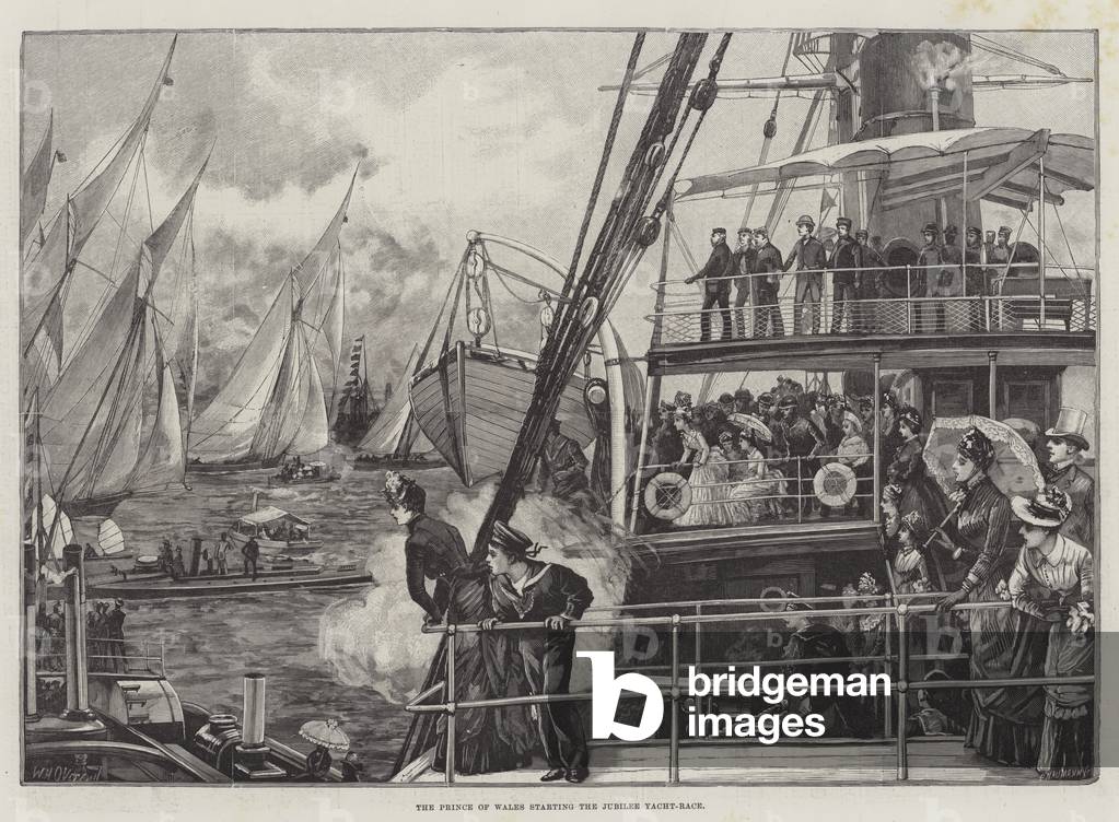 "Il Principe di Galles a partire il Giubileo Yacht-Race (incisione)" 1887 di William Heysham Overend