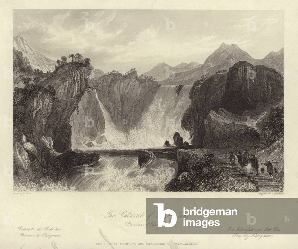 "Der Katarakt von Shih Tan (Gravur)" von Thomas Allom, b/w