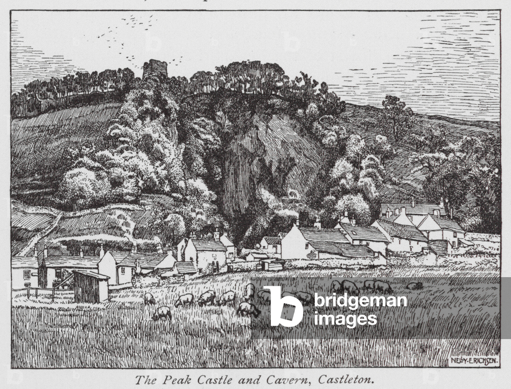 Il Castello e la Caverna del Picco, Castleton (litografia)
