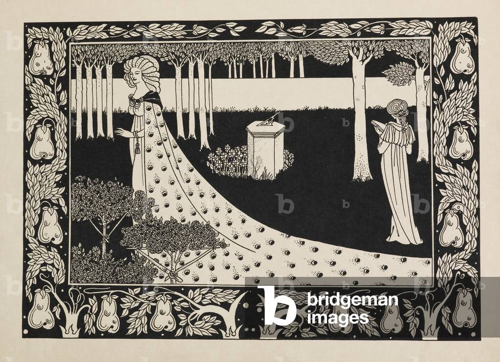 Bild von Zeichnung "La Beale Isoud im Joyous Gard. 1897 (Zeichnung)" 1897 von Aubrey Beardsley, b/w