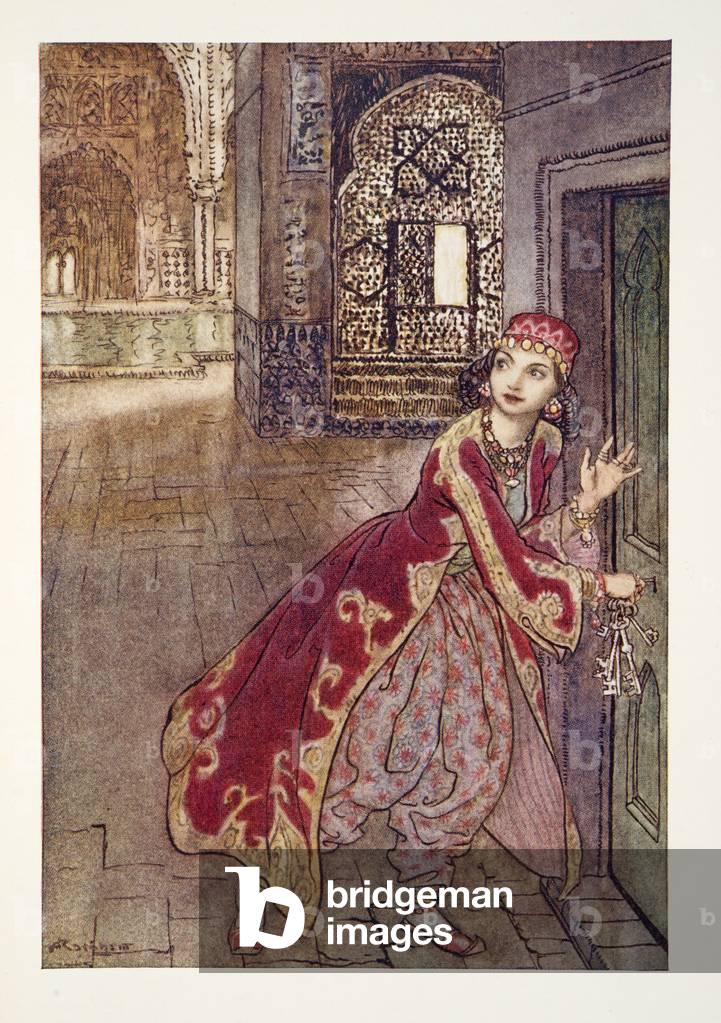 "Prese poi la chiave e aprì la porta" 1933 di Arthur Rackham