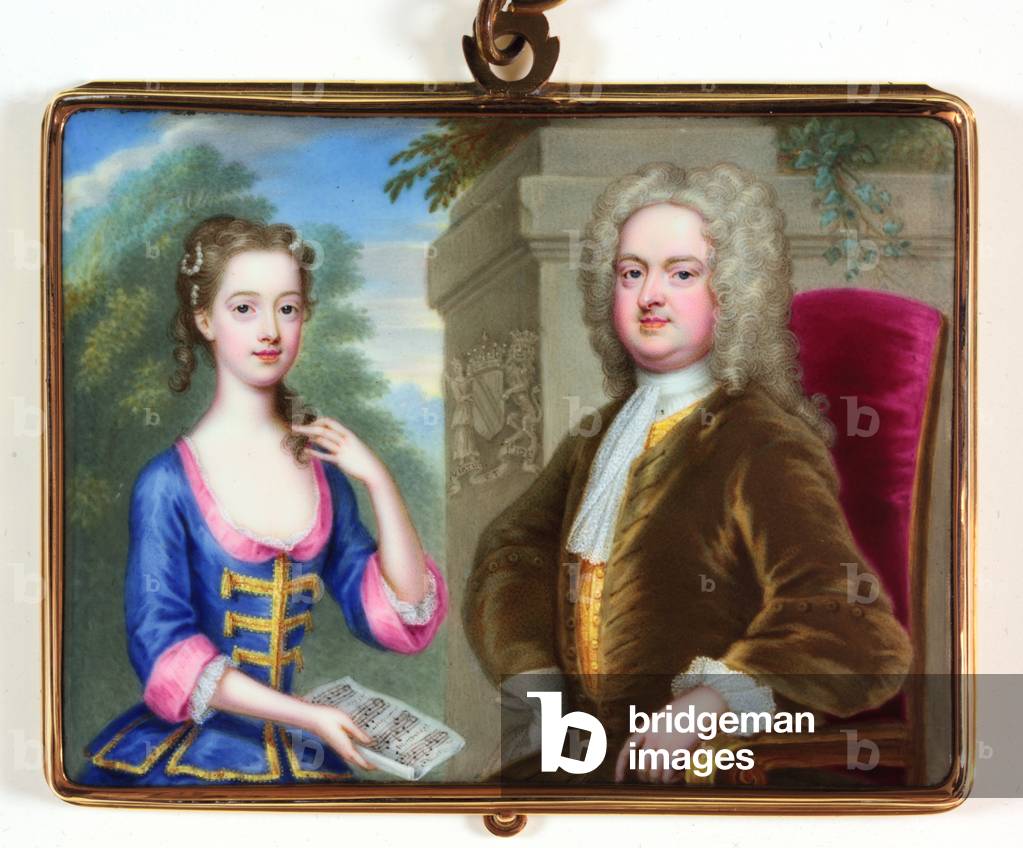 "signora margaret cavendish holles harley e suo padre edward harley smalto" di Christian Friedrich Zincke