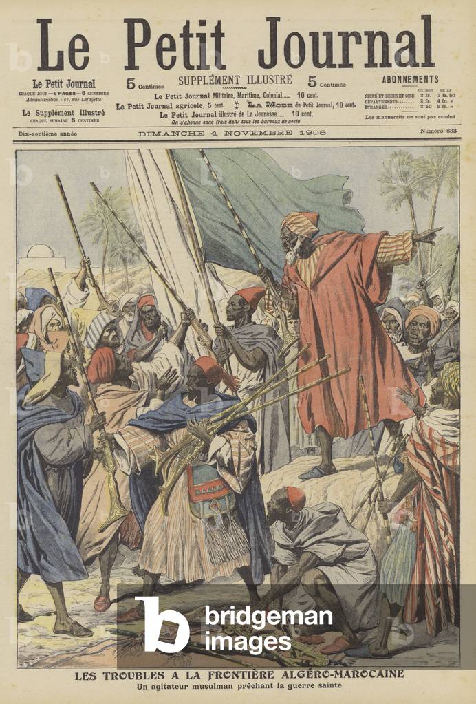 Troubles on the frontier between Algeria and Morocco (colour litho) by French Artist