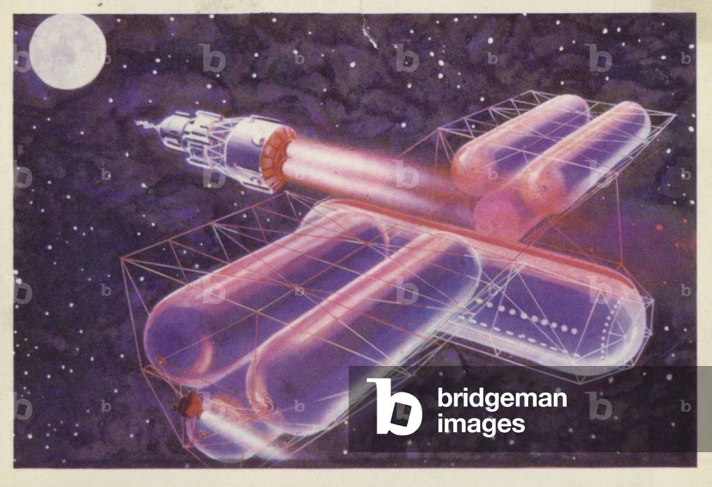 Vorgestellte zukünftige sowjetische Raumschiff, 1970er-1980er Jahre (Farbe Litho)