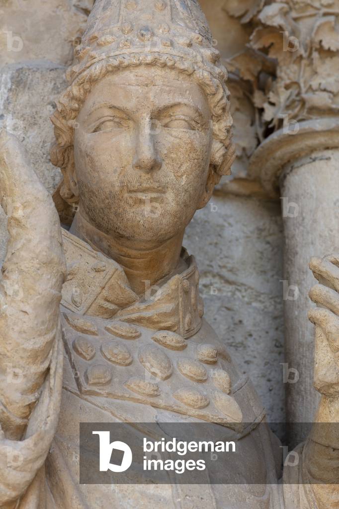 Esterno, Facciata ovest, Facciata ovest, Portico sud, Una statua, Cattedrale, Cathédrale Notre-Dame, Reims, Gr