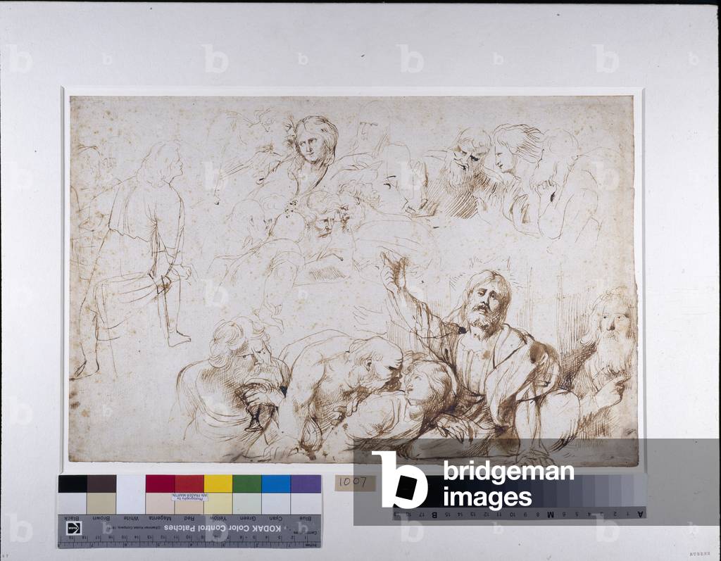 Bild von Zeichnung "Fünf Gruppen von Figuren für ein Letztes Abendmahl (Christus kündigt seinen Verrat an) c.1