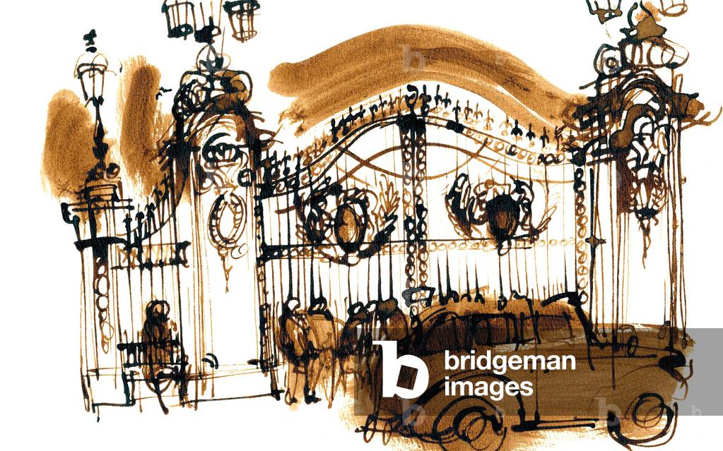 Image of Drawing depicting Buckingham Palace Gate 1961 by John Newcomb