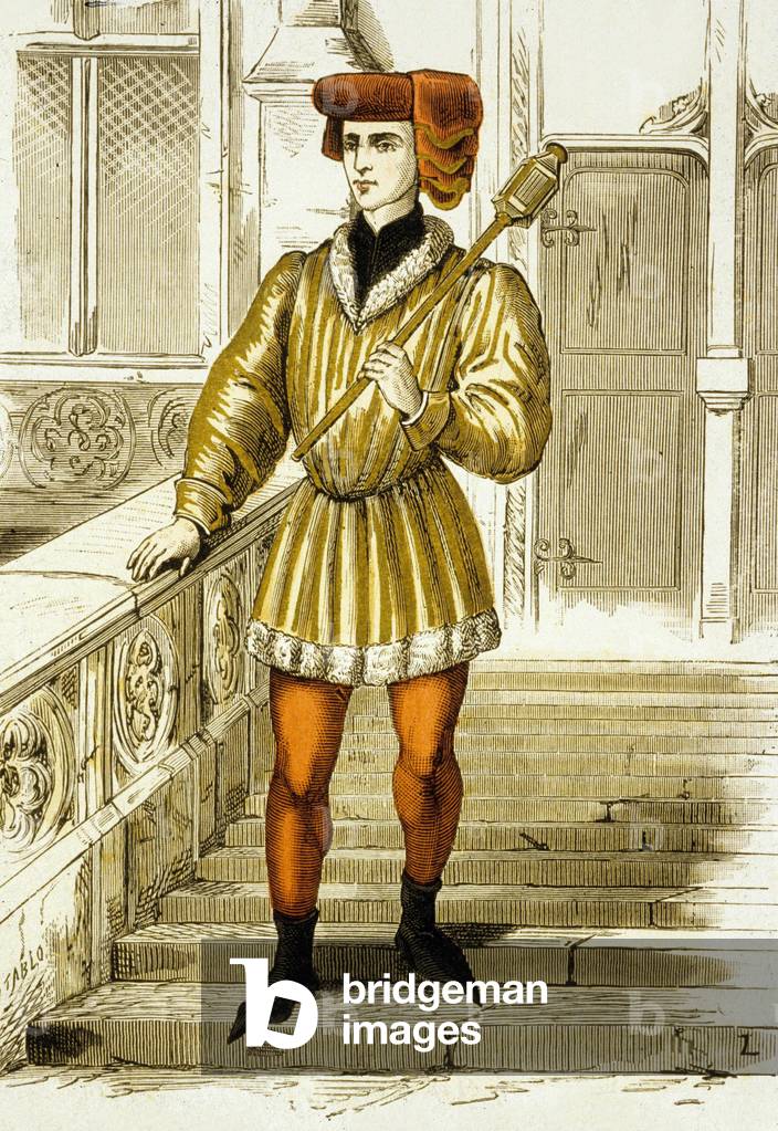 Porter mit einer Messe, verantwortlich für den Vorrang des Königs, Würdenträger, 14. Jahrhundert, Gravur