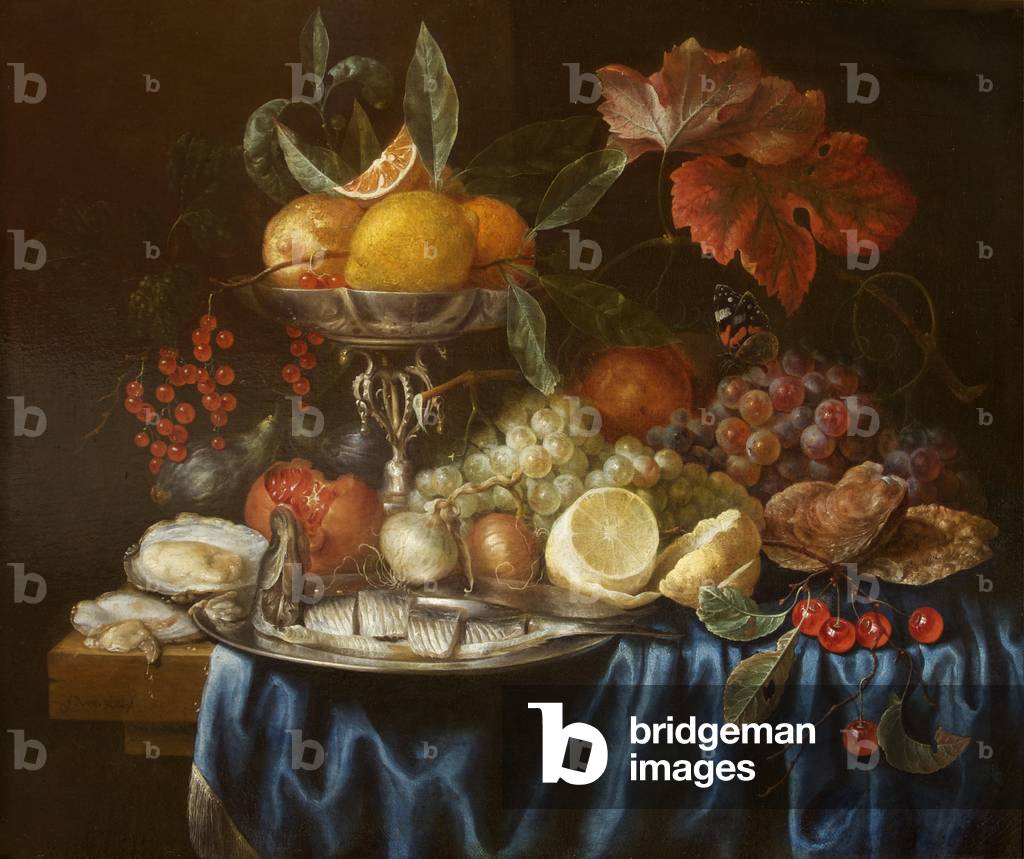 Obst und Hering auf einem Tisch