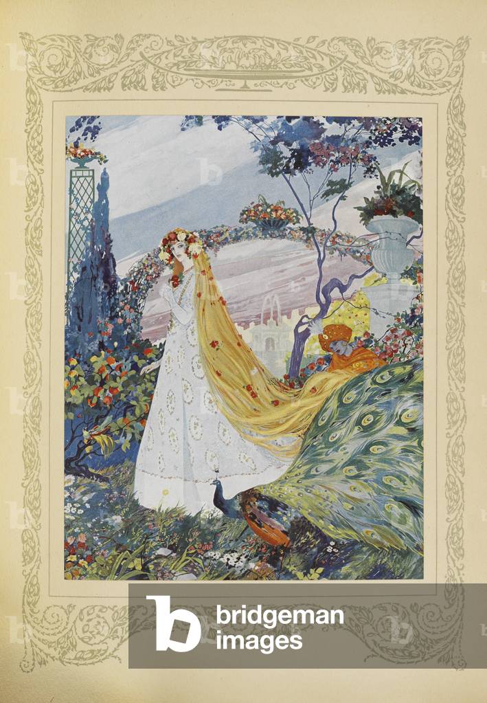 She would always cover her curly hair with a crown of flowers on her head, illustration from 'Contes du Temps 