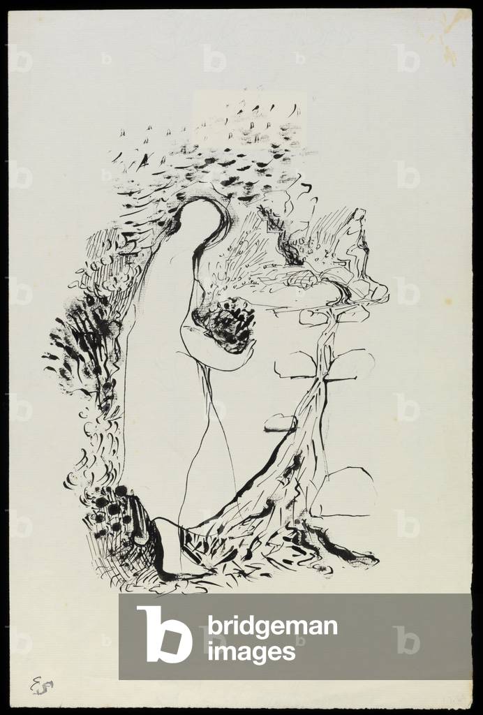Bild von Zeichnung "Zwei Umrissfiguren im Querformat (Tinte auf Papier)" von Edwin Smith, b/w