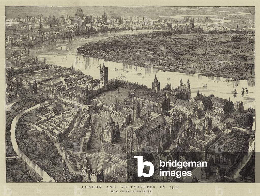 Londra e Westminster nel 1584 (incisione)