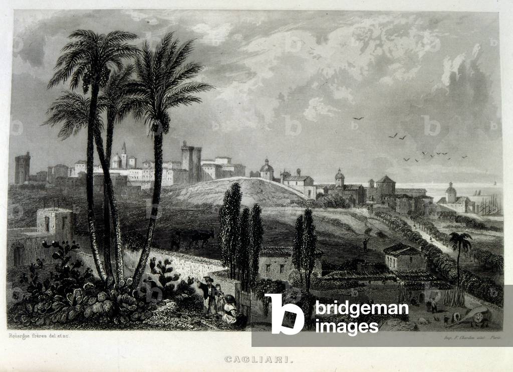 Costa mediterranea al largo di Cagliari, Italia, 1862. Illustrazione francese