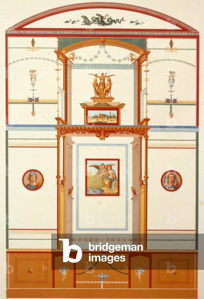 Riproduzione di un antico dipinto murale pompeiano, XIX secolo (acquerello e matita)