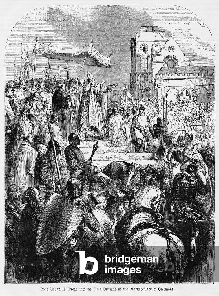 Papa Urbano II, Predicando la prima crociata nel mercato-luogo di Clermont, Illustrazione da John Cassell Illu