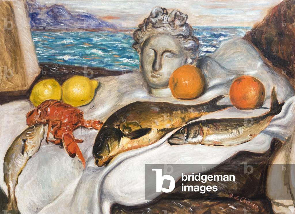 Fish 1925 Image of Still life with fish, 1925 (oil on canvas) by Chirico, Giorgio ...