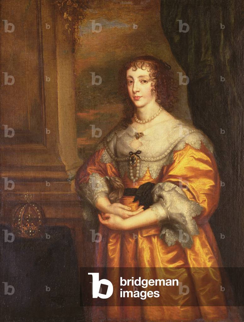 Immagine di Dipinto "Regina Henrietta Maria", c.1633 di Anthony van Dyck, b/w
