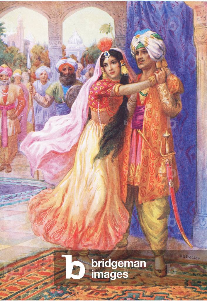 „Let me share thine exile“., Illustration aus 'Childrens Stories from Indian Legends', um 1930er Jahre (Farbe 