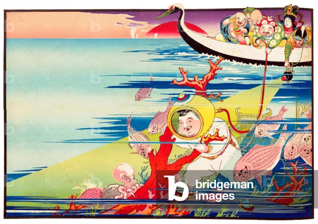 Image of Japan "Hikifuda" advertising poster depicting The Seven Lucky