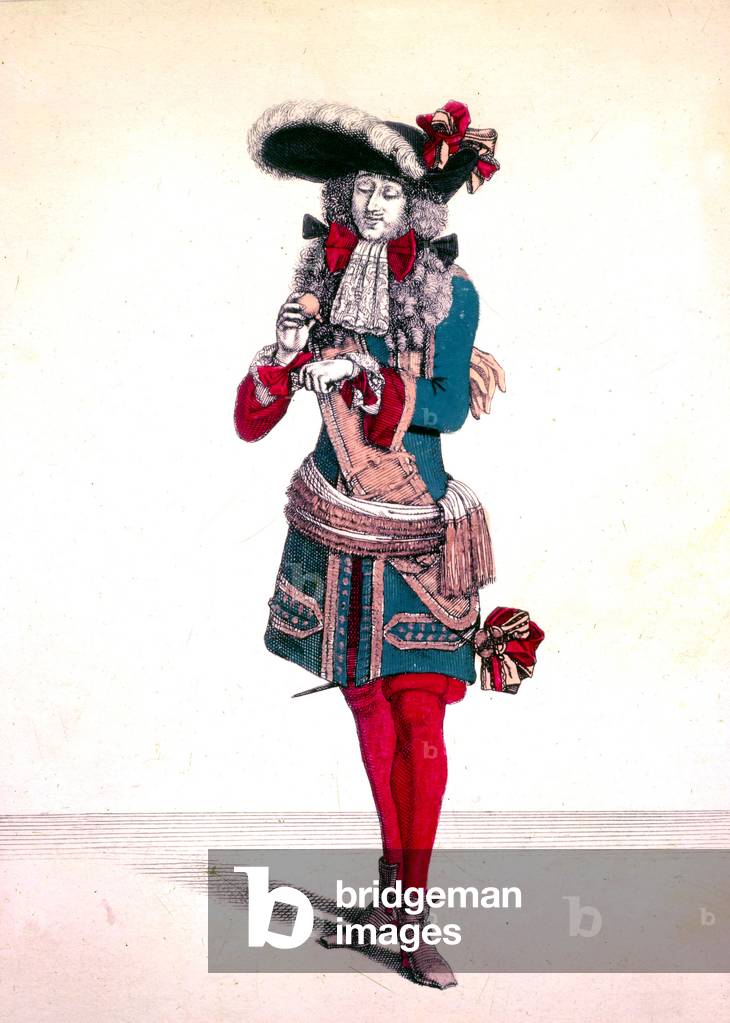 Ufficiale dell'esercito francese al tempo del re LuisXiv (1643-1715) incisione