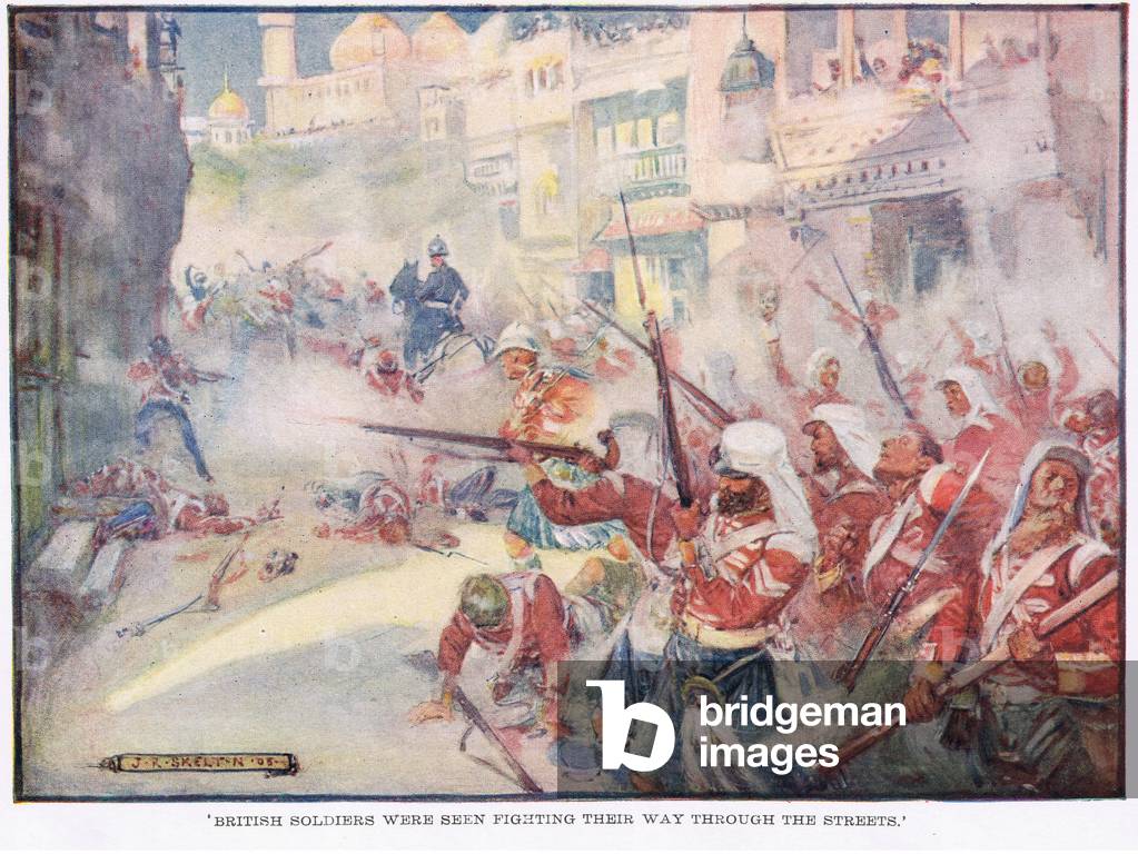 I soldati britannici stavano combattendo la loro strada per le strade (colore lito)