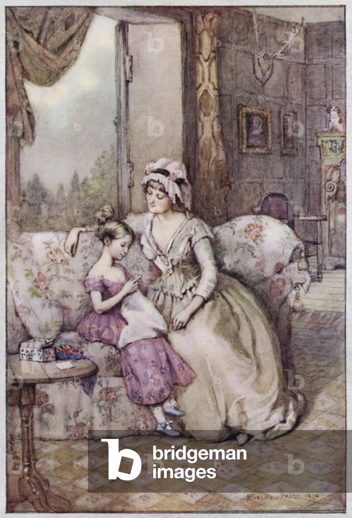 Illustration for Cranford by Mrs Gaskell (colour litho)