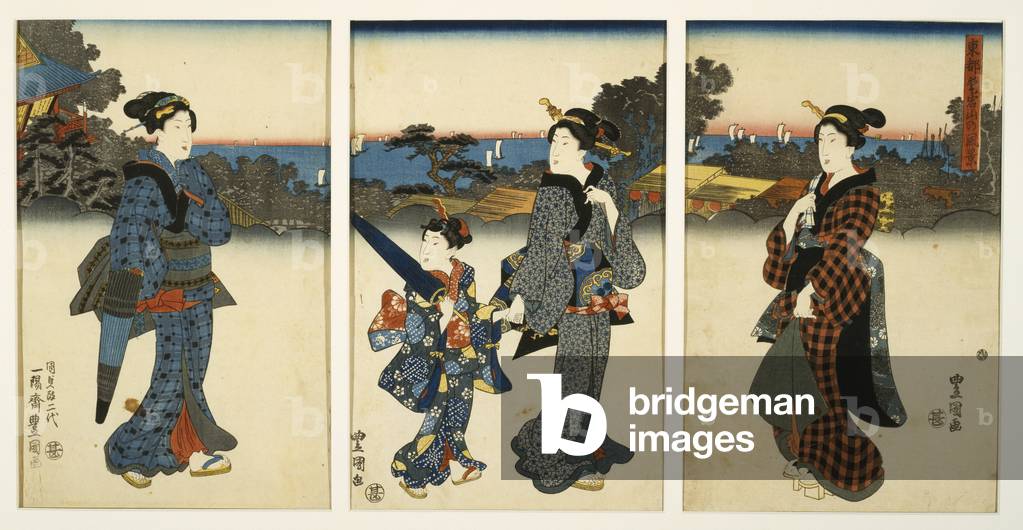 Cortigiane Passeggiata via mare, metà sec. XIX (legno stampa, trittico)