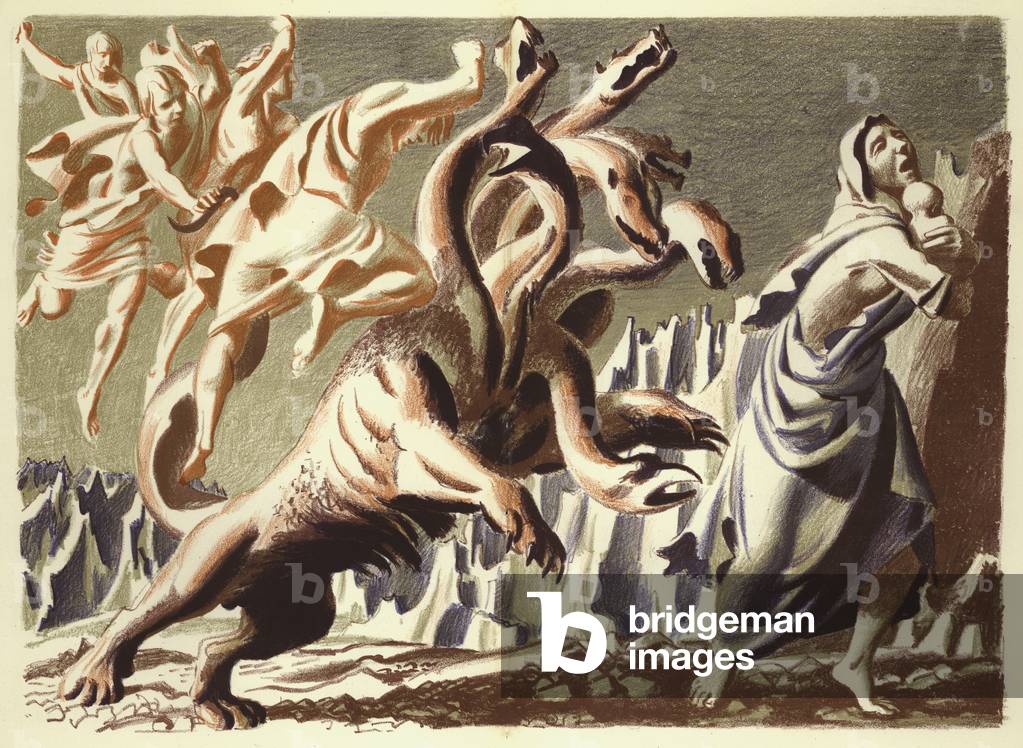 "Offenbarung des hl. Johannes: Der Drache und die Frau mit dem Kind (Farbe litho)" von Hans Feibusch