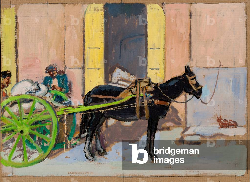 Ruote verdi e mulo, (olio su carta)