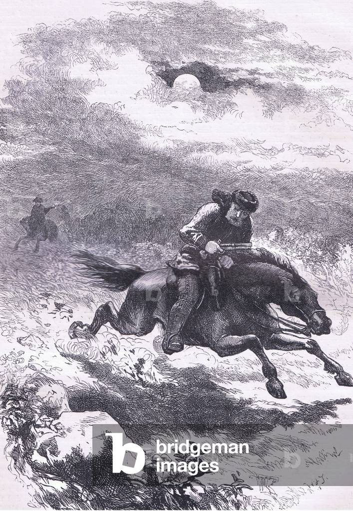 Inseguimento di Paul Revere lo scout, illustrazione da Cassells Storia degli Stati Uniti pubblicato da Cassell