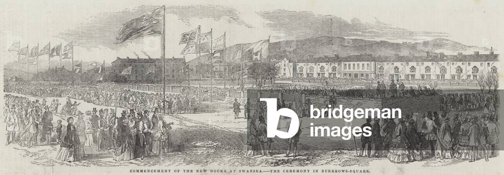 "Inizio del nuovo Docks a Swansea" 1852 di English School