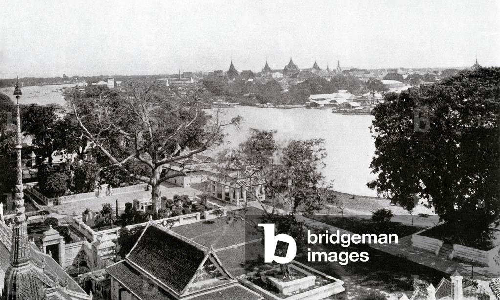 Thailand: Blick auf den Grand Palace und Wat Phra Kaew von Wat Arun, Bangkok, um 1900.